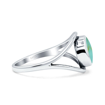 Round Thumb Ring Statement Fashion Oxidized Simulated Turquoise Solid 925 Sterling Silver